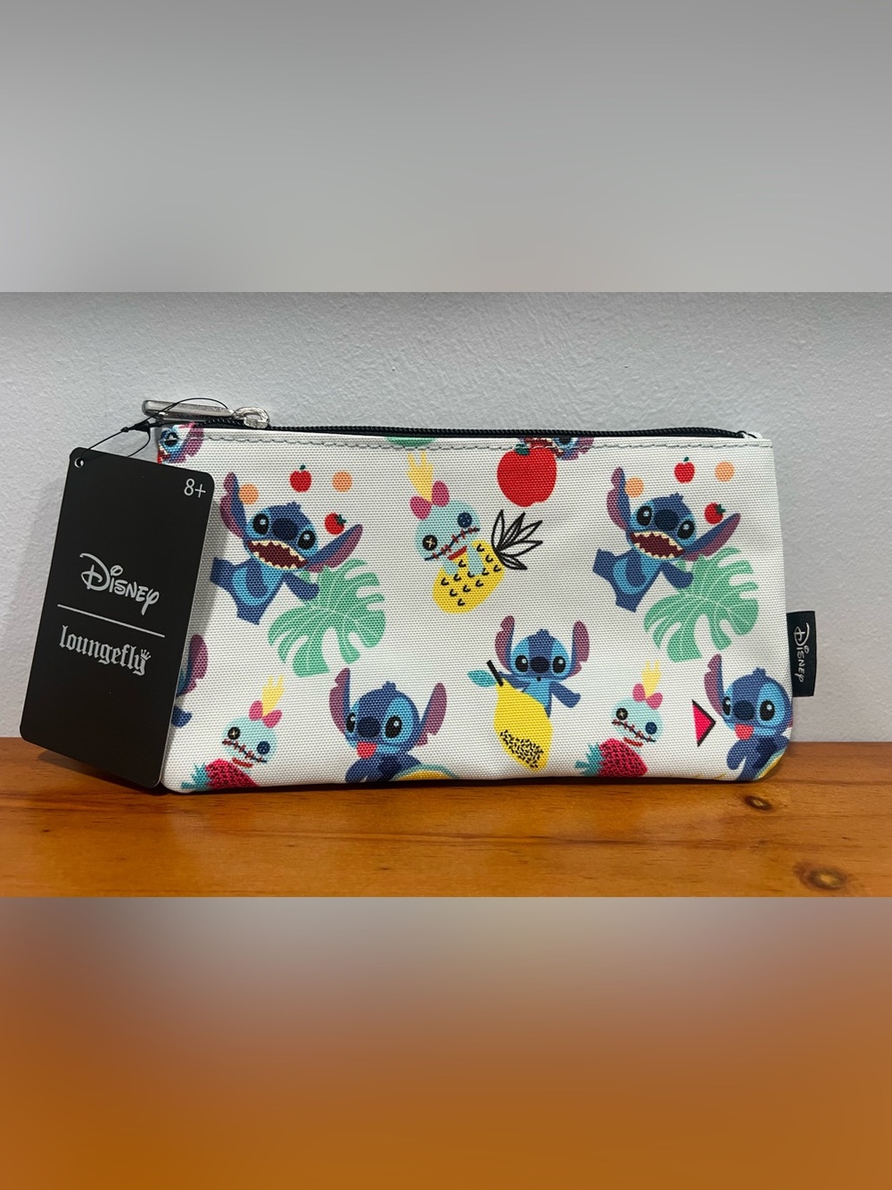 LOUNGEFLY NWT Disney Stitch Scrump Fruit AOP Cosmetic Pencil Zip Pouch NEW
